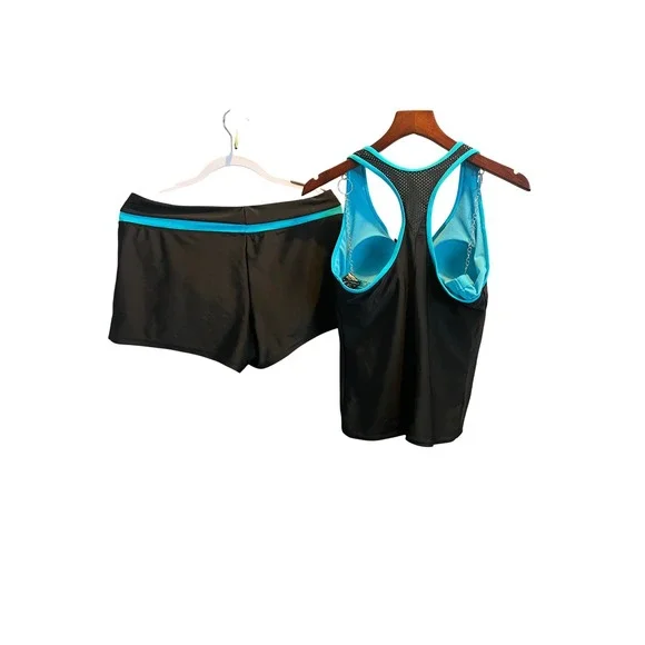 ZeroXposur Womens Tankini Swimsuit Set Pacific Blue Tie Dye Zip Front Large - Picture 2 of 5